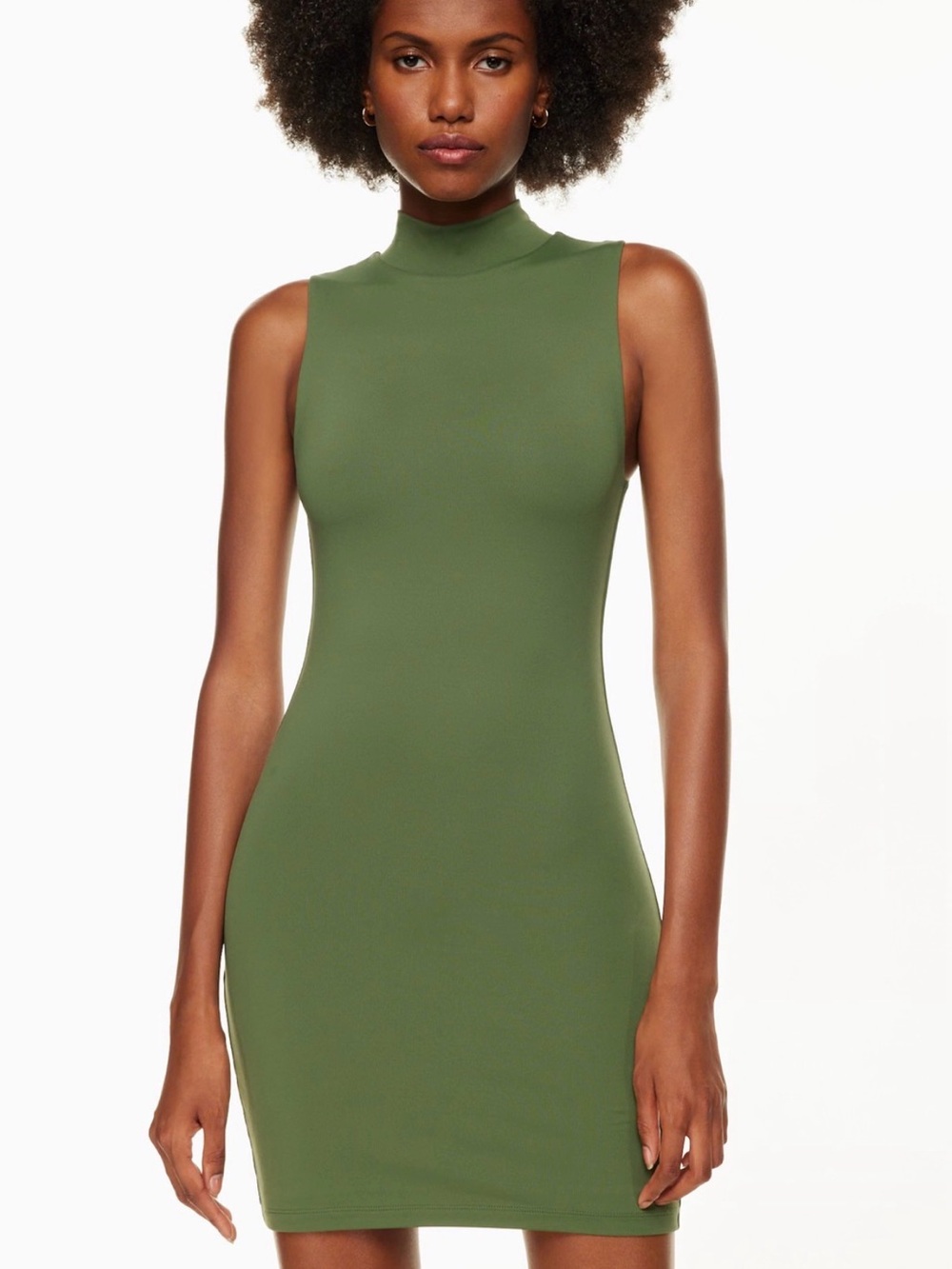 Babaton Contour Sleeveless Mock-Neck Bodycon Dress in Sencha Green Sz Medium